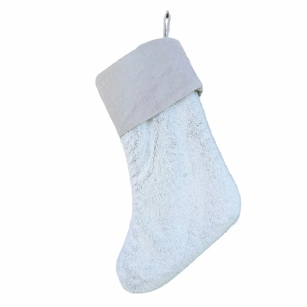 Pottery Barn Faux Fur Holiday Christmas Stockings Silver Gray 20” Festive Luxe